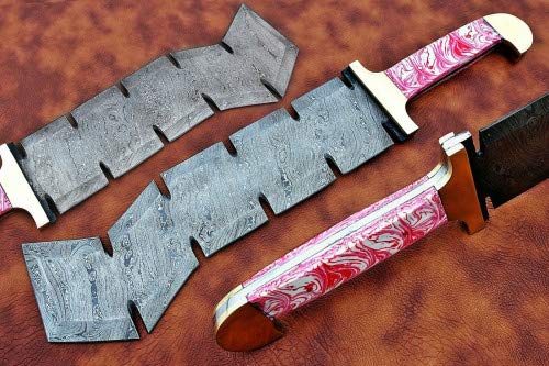 Mega Blades Handmade 18" Damascus Steel Hunting Knife with Resin Handle and Leather Sheath