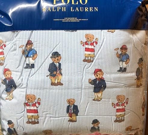 POLO RALPH LAUREN Teddy Bear Boys Blue Stripe King Comforter Set with Shams
