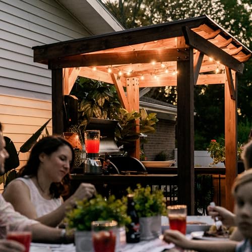 Backyard Discovery Saxony Cedar Wood BBQ Grill Gazebo Pavilion Light Brown
