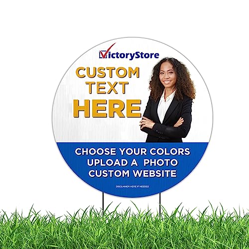 VictoryStore Custom 23.5" Round Yard Signs with Stakes, Weatherproof 4mm Corrugated Plastic (500-Pack)