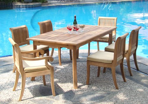 WholesaleTeak 7 Pc Luxurious Grade-A Teak Dining Set - 94" Double Extension Rectangle Table & 6 Giva Chairs Teak