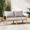 Nathan James Freya Bohemian Wood Loveseat Gray Cushion/Natural Brown Wood