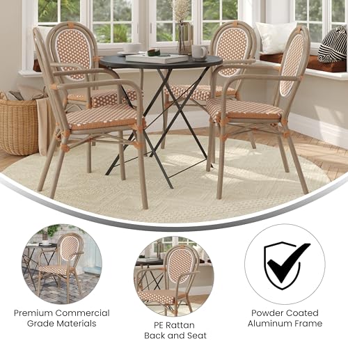 Merrick Lane Celia Indoor/Outdoor Bistro Stack Chair Set of Four Natural & White Rattan Light Natural Frame