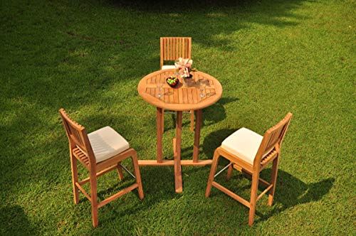 TeakStation Grade-A Teak Wood Maldives 4-Piece Bar Set with 36" Round Table & 3 Armless Chairs