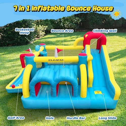 ELEMARA 7-in-1 Inflatable Bounce House with Slide and Golf Area Blue