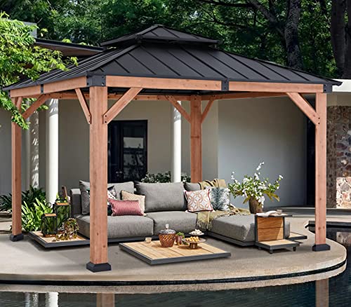 ABCCANOPY Wood Gazebo 11x11 Black - Outdoor Patio Wooden Gazebo with Hardtop Metal Double Roof