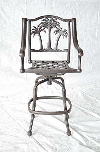 Patio Land Palm Tree Outdoor Patio Set 6pc Swivel Barstools Dark Bronze Aluminum Walnut