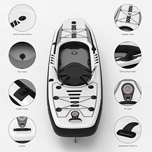 TIGERXBANG Inflatable Kayak with Detachable Seat Black