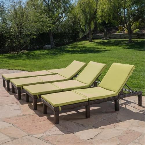 Noble House Jamaica Multi-Brown Wicker Chaise Lounge with Green Cushion (Set of 4)