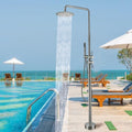 RBROHANT Freestanding Outdoor Shower Nickel, Height Adjustable Outside Showers for Backyard Garden Pool Beach, Outdoor Shower Fixtures with 10” Rain Shower Head and Handheld, Brushed Nickel