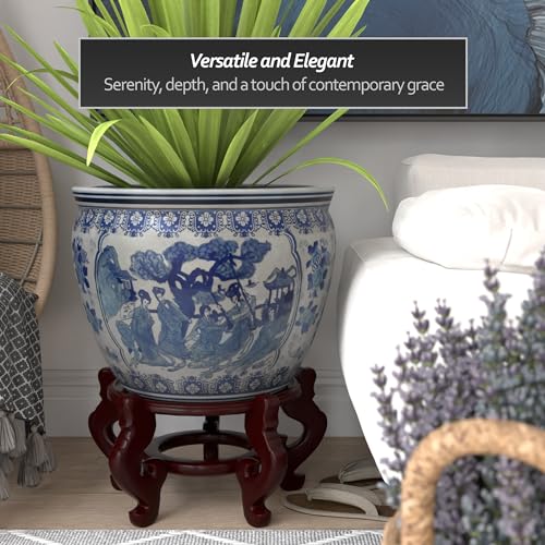 Red Lantern Large 20" Ladies Blue Porcelain Fishbowl Planter