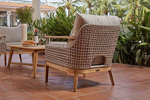 Winston August Lounge Chair Natural Teak Wood Driftwood Grid Weave Sunbrella Cast Ash Fabric