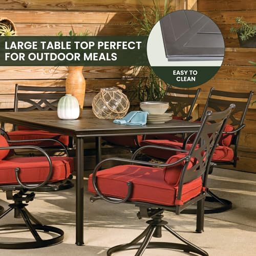 Hanover Montclair 7-Piece Outdoor Dining Set with 6 Swivel Rockers Chili Red