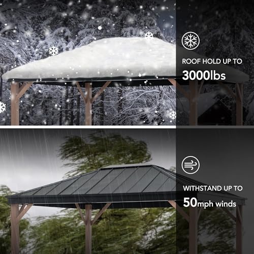 Sunjoy 11 x 13 ft. Hardtop Gazebo Outdoor Black Steel with Skylight Black