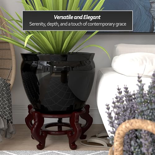Red Lantern Large 20" Porcelain Fishbowl Planter Black