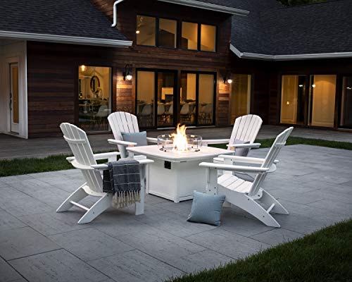 Polywood Nautical 5-Piece Curveback Adirondack Chair Conversation Set with Fire Pit Table Lime/White