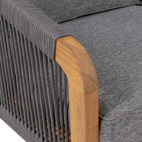 JONATHAN Y Arwen Modern Bohemian Roped Acacia Wood Outdoor Loveseat Gray/Teak Brown