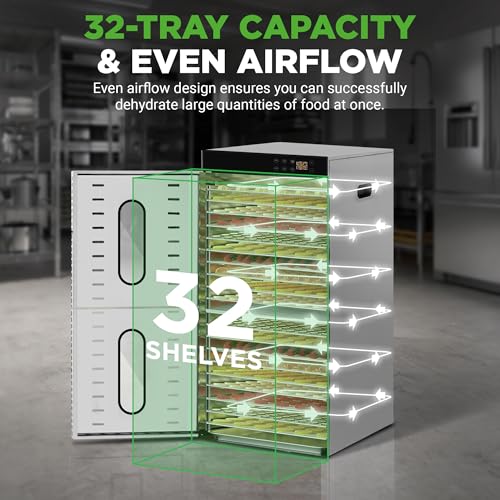 NutriChef 32 Layer Commercial Food Dehydrator Machine Silver