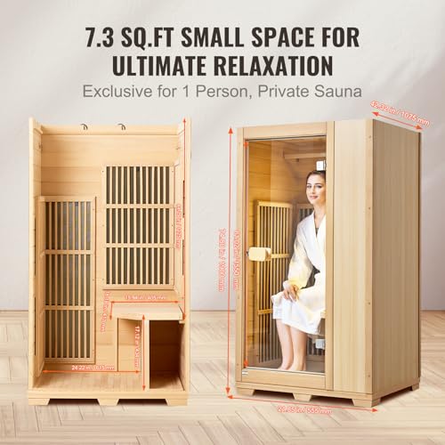 VEVOR 1 Person Far Infrared Wooden Sauna Brown