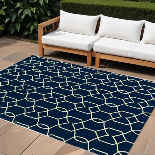 HomeRoots 8' x 11' Navy Blue Moroccan Indoor Outdoor Area Rug