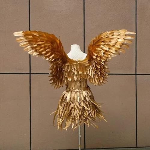 HoHoHuo Gold Feather Fairy Wings Costume