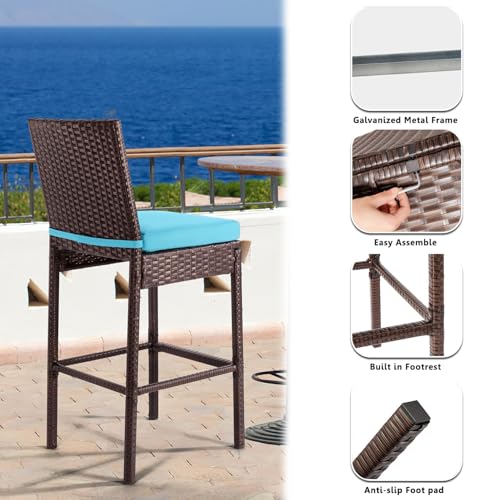 Patio Novagarden 6-Piece Outdoor Bar Set Wicker High Top Tables and Chairs Brown Blue