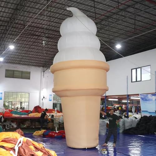 YBZCHLM Giant Inflatable Ice Cream Cone with Lights Khaki & White 20ft H