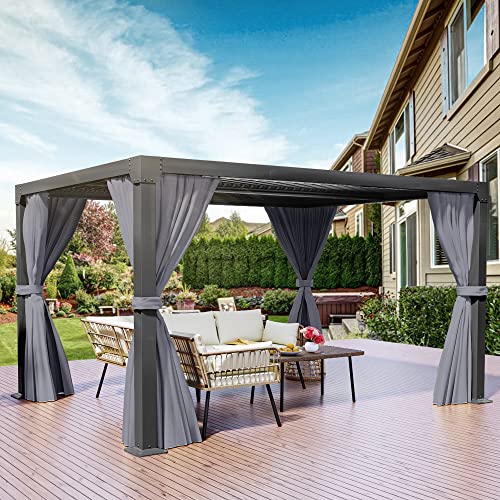 YITAHOME Louvered Pergola 10x13ft Outdoor Hardtop Gazebo with Netting Gray