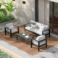 Wisteria Lane Aluminum Outdoor Patio Furniture Set, 5-Seater Sectional Sofa with Coffee Table, Black Frame and Light Grey Cushions