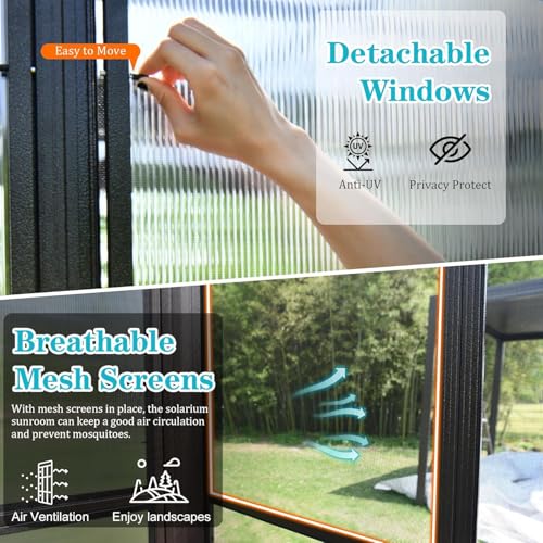 ANTSKU 10x14FT Wall Mounted Sunroom with Detachable Windows, Aluminum Solarium, Dark Brown