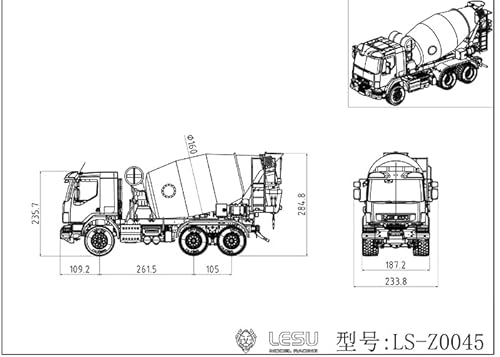TOUCAN RC HOBBY 1/14 6x6 Metal RC Concrete Mixer Truck Black White