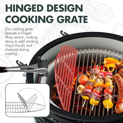 LuauCrafter 24-Inch Ceramic Charcoal Grill and Smoker with Cart Black