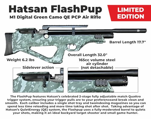 Wearable4U Hatsan FlashPup QE Limited Edition .25 Cal Air Rifle Bundle Digital Green Camo with Pellets, Targets, and Scope