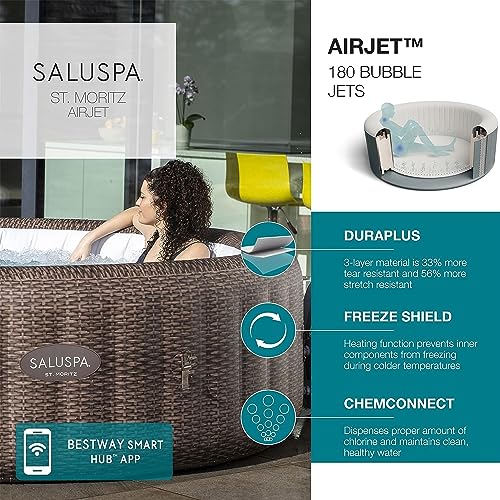 Bestway SaluSpa St Moritz AirJet Hot Tub with Non-Slip Seats & Padded Headrest Pillows Brown