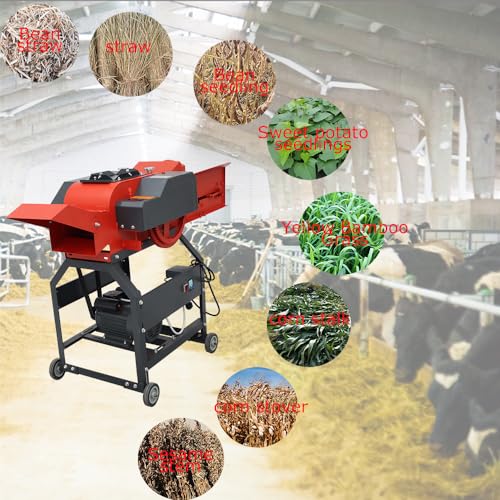 Banfluxion 220V 4-Blade Hay Cutter Pulverizer with Belt Conveyor Red