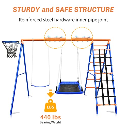 Kiriner 5-in-1 Heavy Duty Backyard Swing Set Orange & Blue