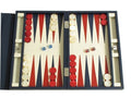 Zaza & Sacci Luxury Leather Backgammon Set 15" Travel Attache Case Blue
