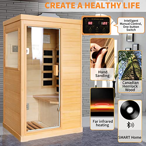 ToTibuy Far Infrared Home Sauna Low-EMF 800W Canadian Hemlock with Control Panel and Bluetooth Red