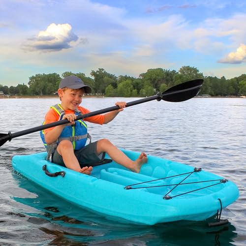 Evrwild Kids 6.5ft Kayak with Paddle, Lightweight Premium & Stable, 3-Level Footrest, Sit On Top for Youth to Teen Up to 130lbs, Grinnell Glacier Blue