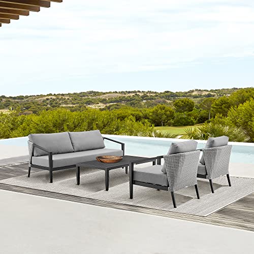 Armen Living Aileen Modern Outdoor Patio Wicker and Aluminum Conversation Set 4 Piece Black