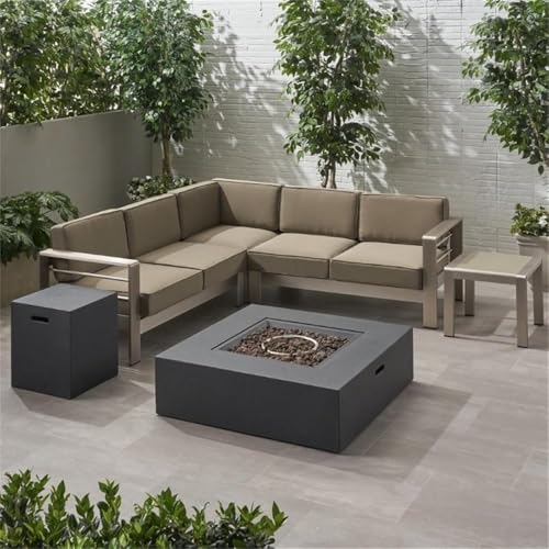 Noble House Cape Coral 6 Piece Outdoor Aluminum Conversation Set Dark Gray