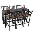 ONLYCTR 7 Piece Outdoor Bar Set with Cushions, Metal Patio Bar Table and Stools, Black