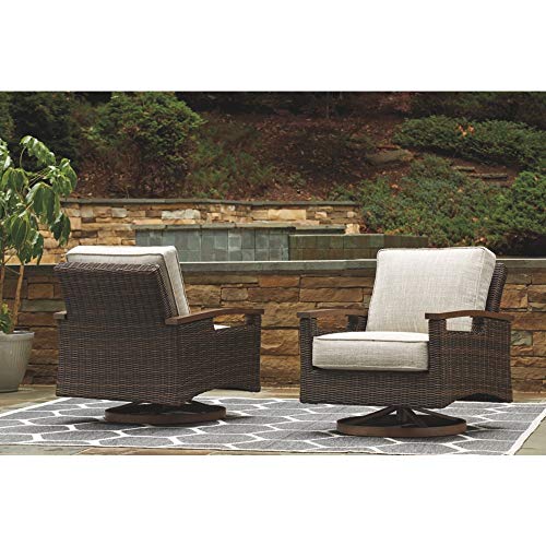 Signature Design by Ashley Paradise Trail Outdoor Swivel Lounge Chair Set, 2 Count Medium Brown