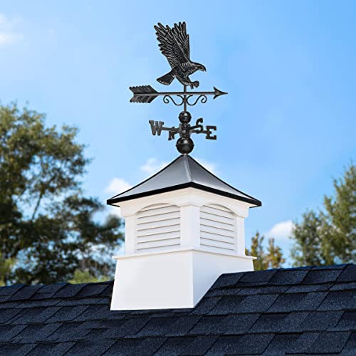 Good Directions 26" Square Coventry Vinyl Cupola with Black Aluminum Roof and Eagle Weathervane Vinyl/Black