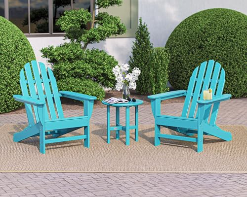 Polywood Classic 3-Piece Adirondack Chair Side Table Set Aruba