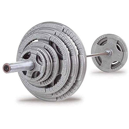 Body-Solid Cast Iron Weight Plate Set with Olympic Bar - Chrome, Gray