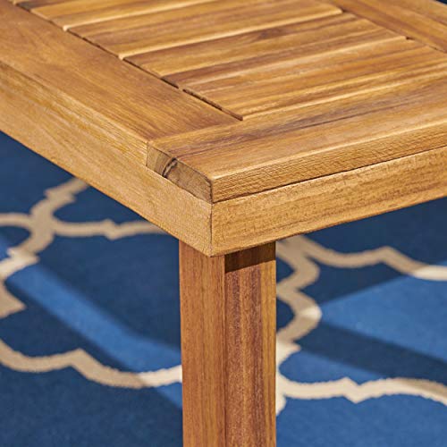 Great Deal Furniture GDFStudio Outdoor 6-Seater Acacia Wood Dining Set Sandblast Natural Stained + Cream