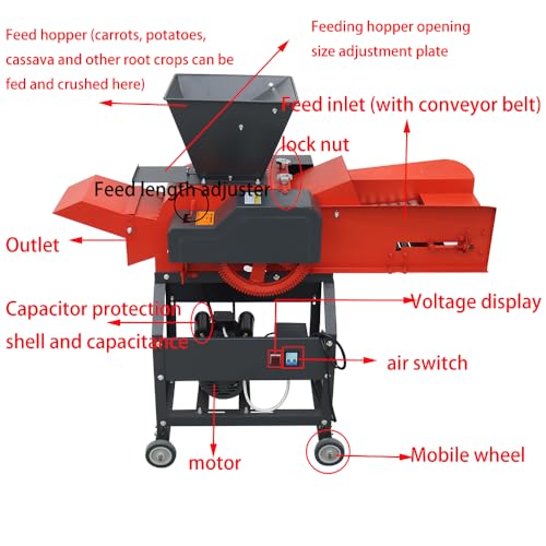 Banfluxion 220V 4-Blade Hay Cutter Pulverizer with Belt Conveyor Red