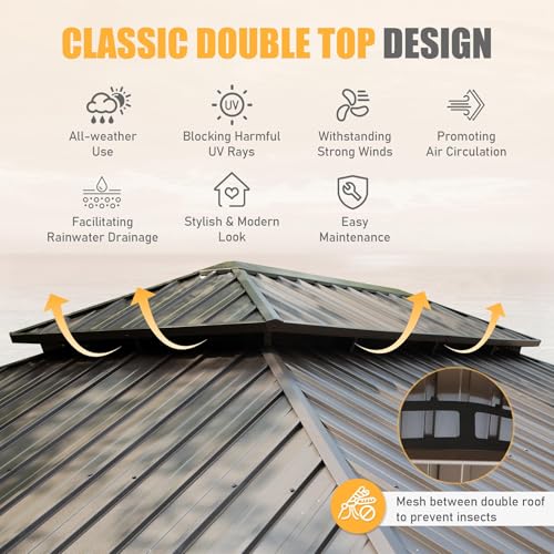 LOPOO Outdoor Living Hardtop Gazebo Brown
