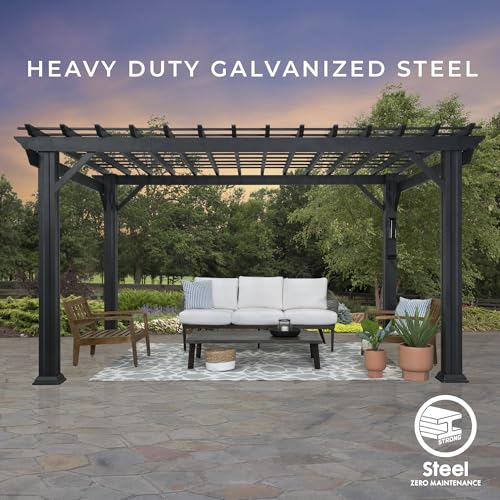 Backyard Discovery Stratford 16' x 12' Galvanized Steel Pergola Kit with Shade Sail Canopy Black